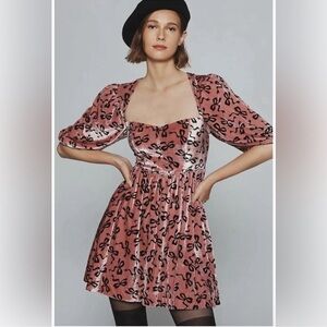 Anthropologie Maeve Pink and Black Bow Mini Dress